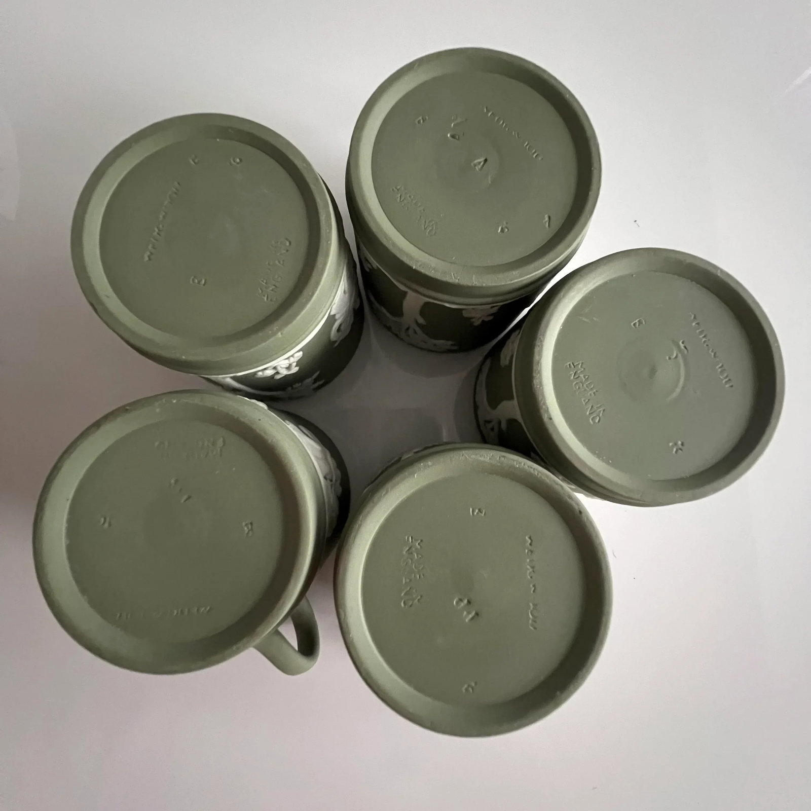 Vintage Wedgwood Sage Green Jasperware Demitasse Espresso Coffee Cups and Saucers for 5 Servings, Se - 9