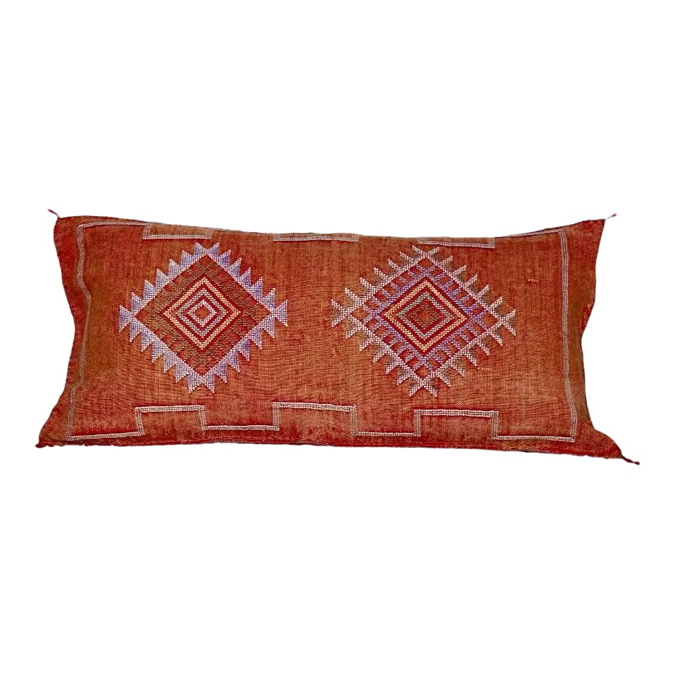 Orange Moroccan Sabra Silk Pillow: Discover the allure of Moroccan craftsmanship with our Sabra silk Pillows. Moroccan Sabra Pillows are perfect for adding a refined boho vibe to any space. Each Pillow is detailed with handwork of