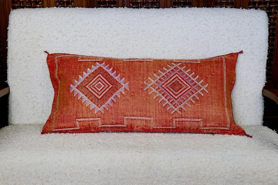 Orange Moroccan Sabra Silk Pillow - 3