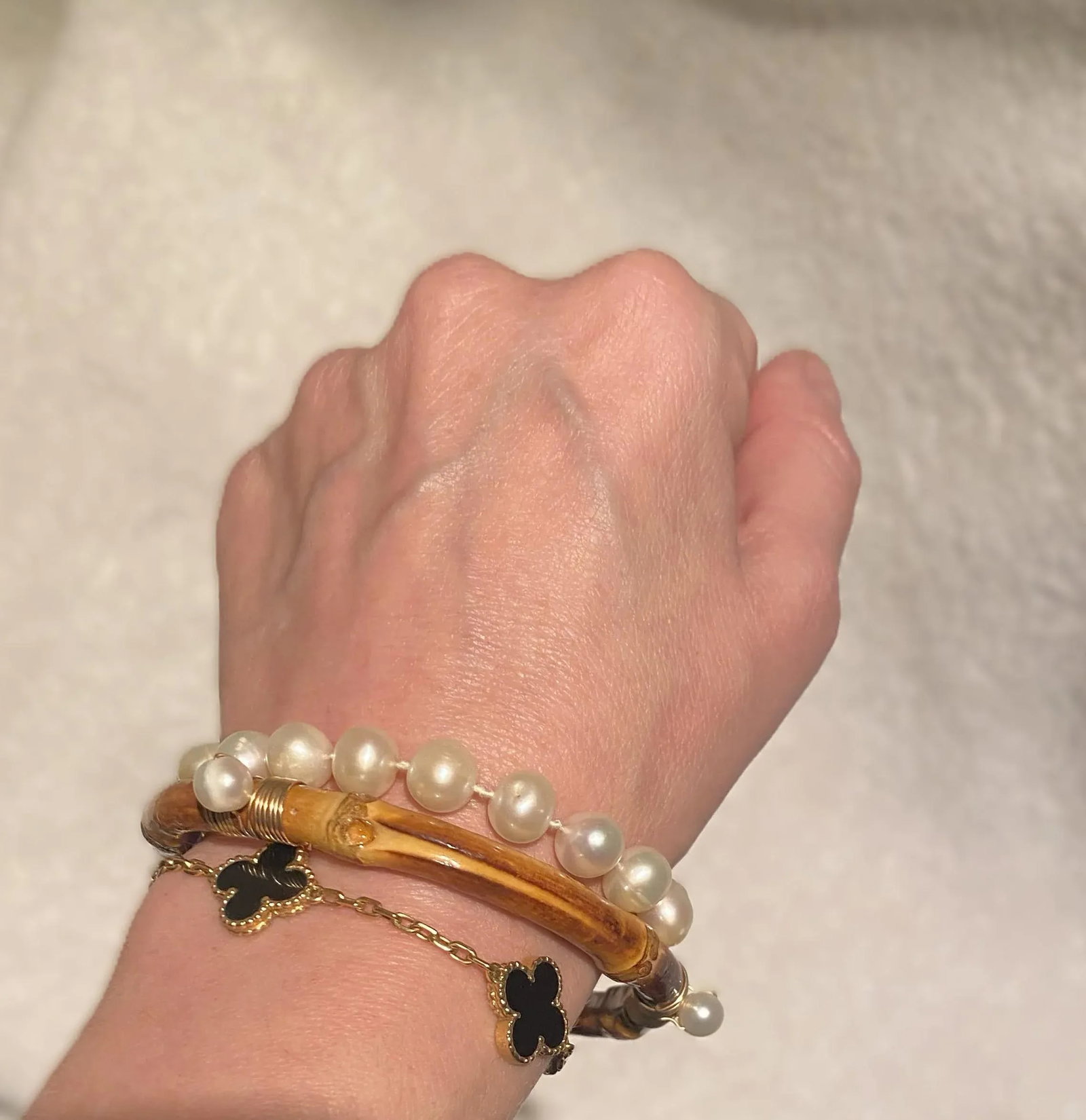 Pearl and Bamboo Bangle Bracelet - 2