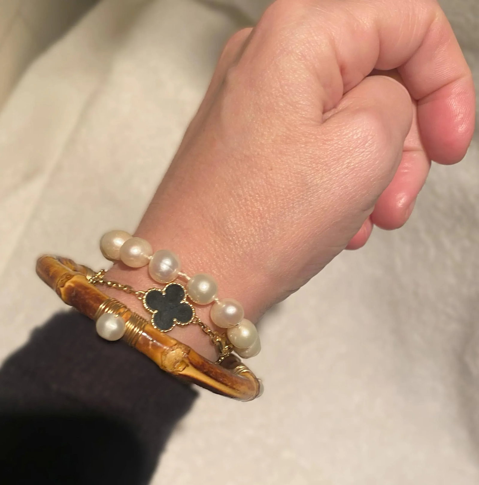 Pearl and Bamboo Bangle Bracelet - 3