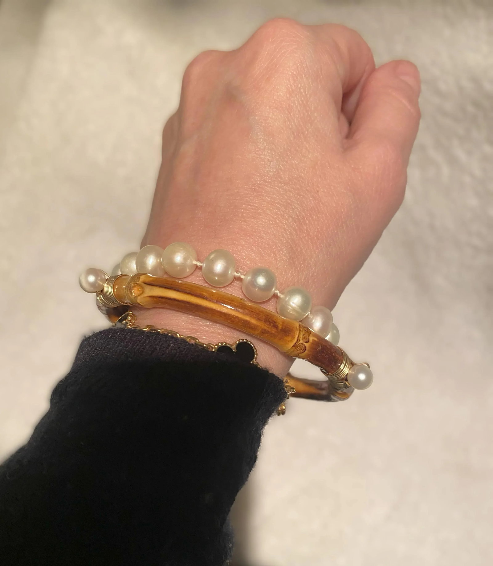 Pearl and Bamboo Bangle Bracelet - 4