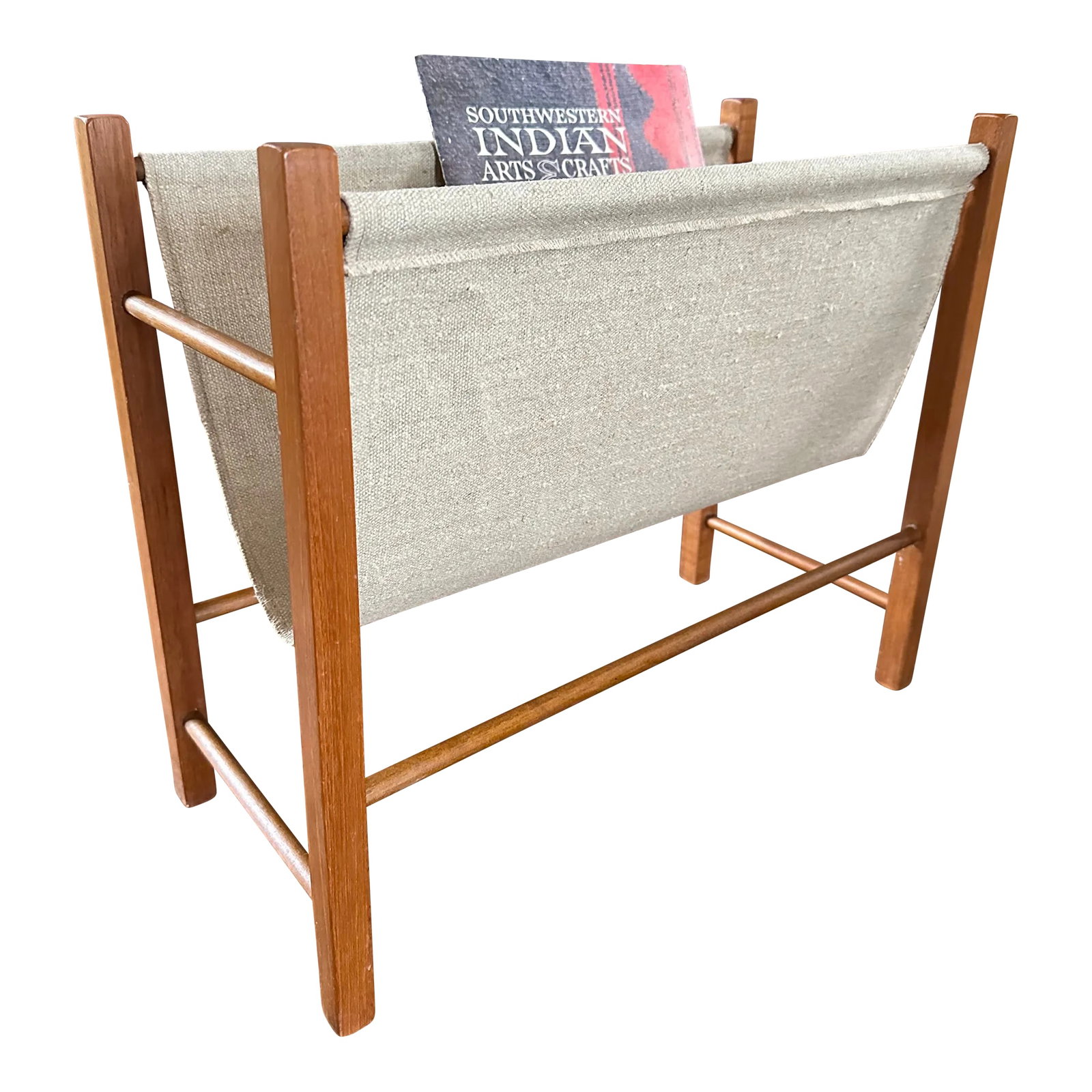 Mid 20th Century Scandinavian Danish Mid Century Teak and Burlap Magazine Rack - 2