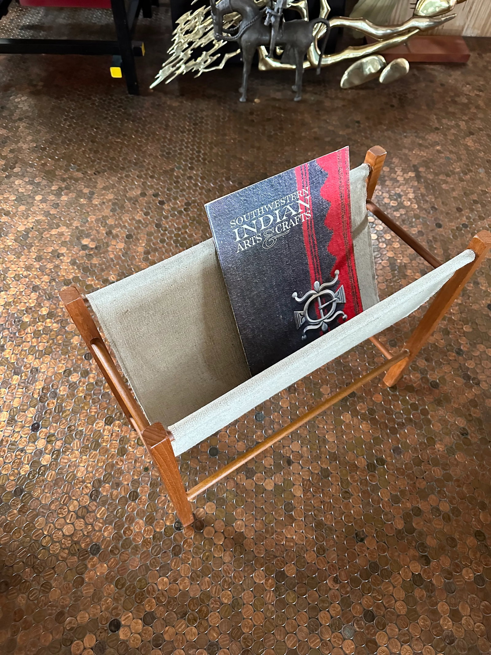Mid 20th Century Scandinavian Danish Mid Century Teak and Burlap Magazine Rack - 3