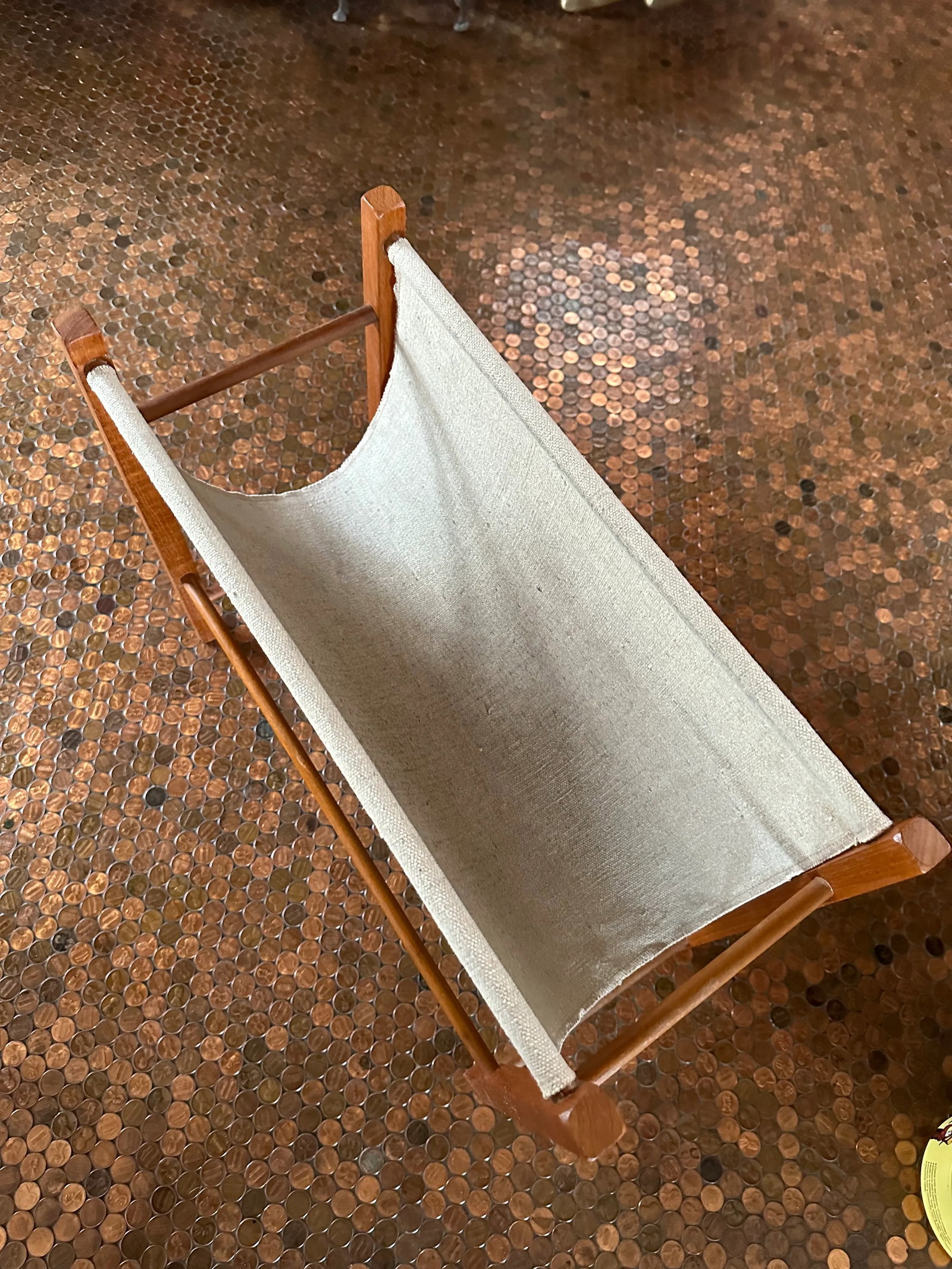 Mid 20th Century Scandinavian Danish Mid Century Teak and Burlap Magazine Rack - 5