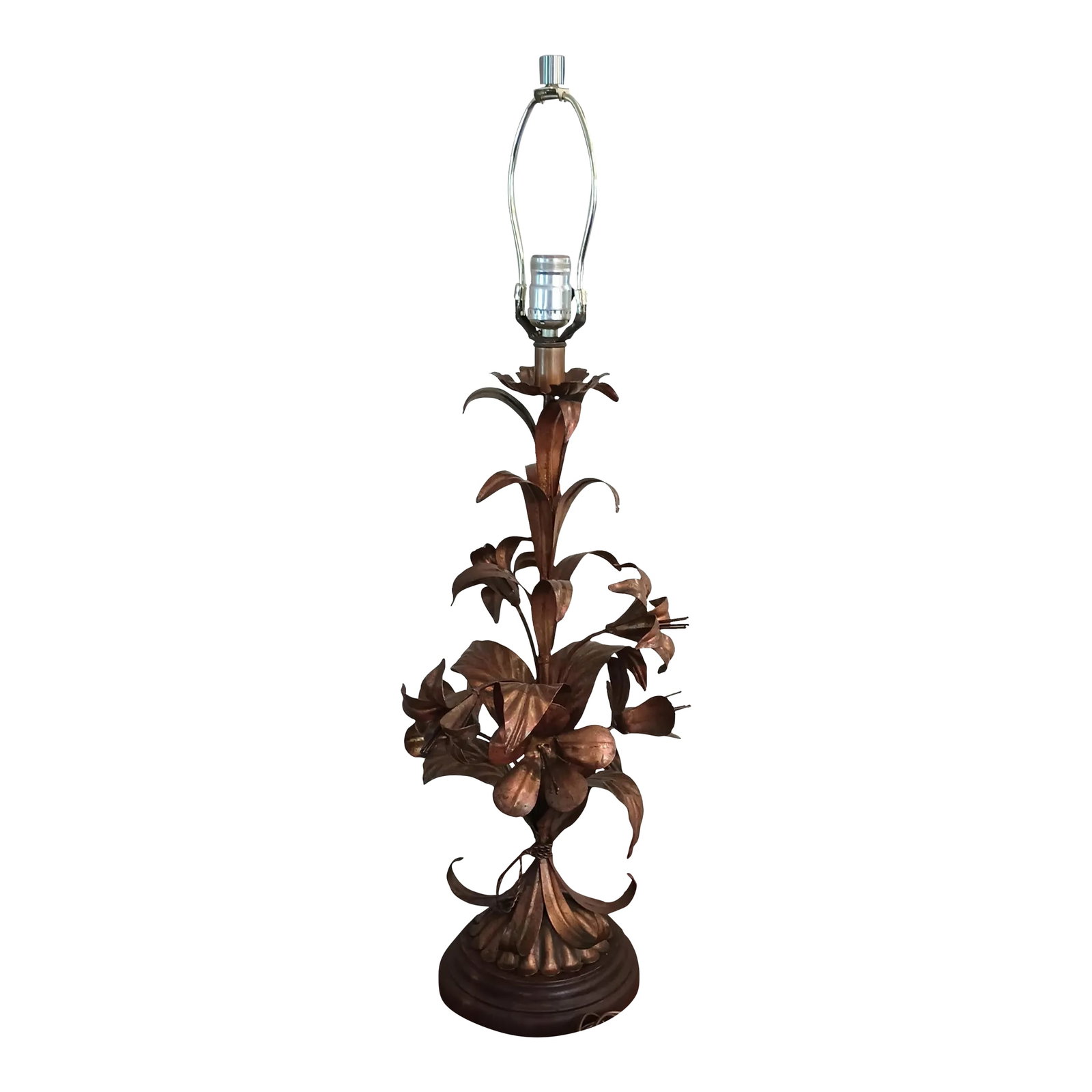Mid-Century Tole Table Lamp Metal Lily Motif (1 of 9)
