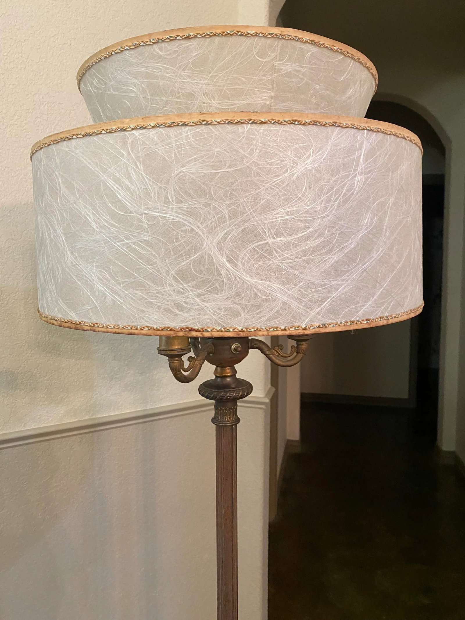 Vintage Floor Lamp With 2-Tiered Fiberglass Shade - 2