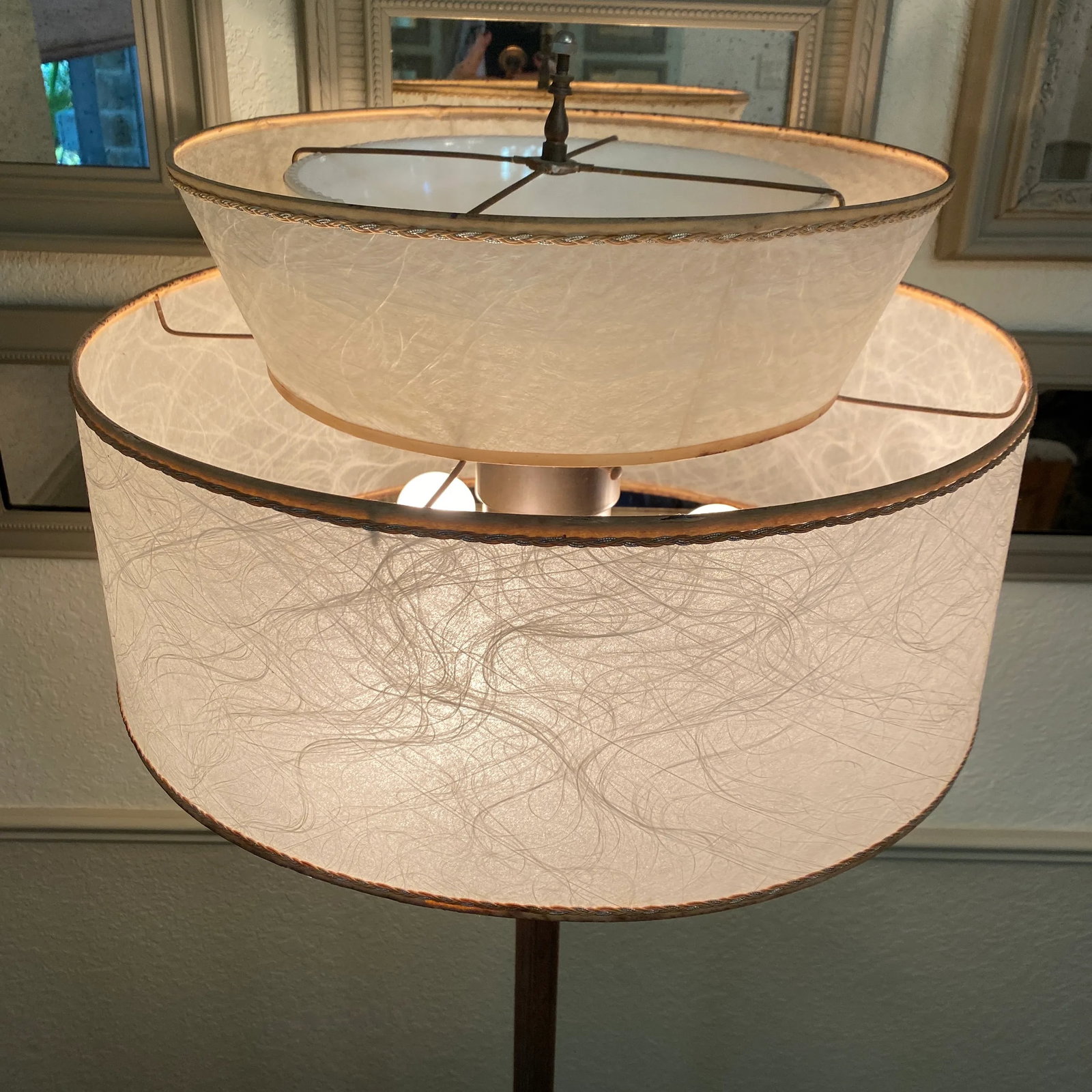 Vintage Floor Lamp With 2-Tiered Fiberglass Shade - 7