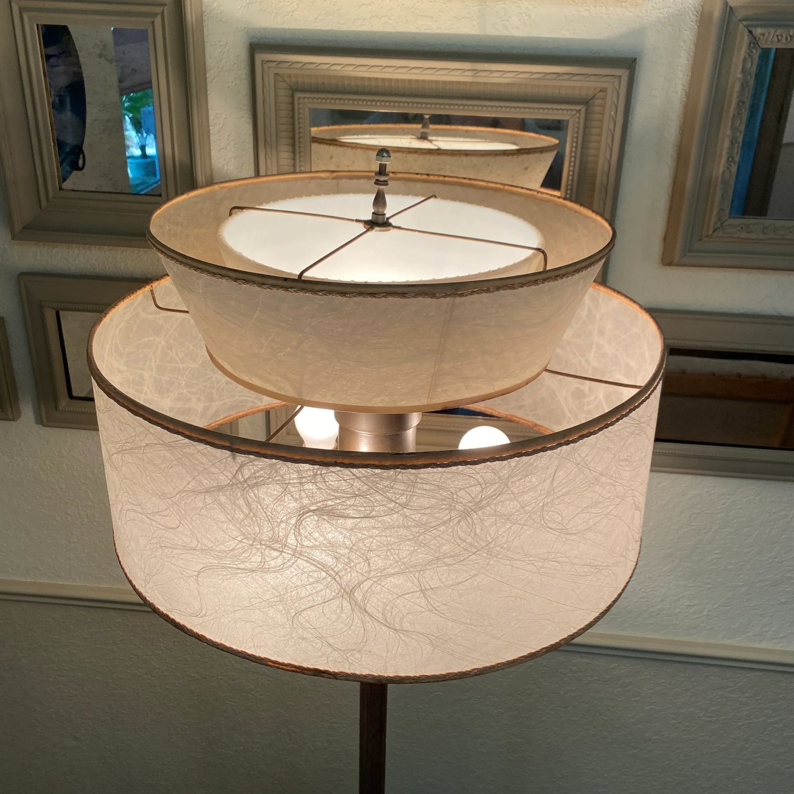 Vintage Floor Lamp With 2-Tiered Fiberglass Shade - 9