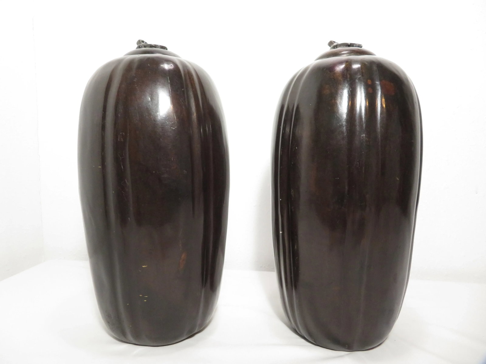 Pair of Large 15" Maitland Smith ~ Solid Bronze Lidded Urn or Vase ~ Asian Art Sculpture - 2