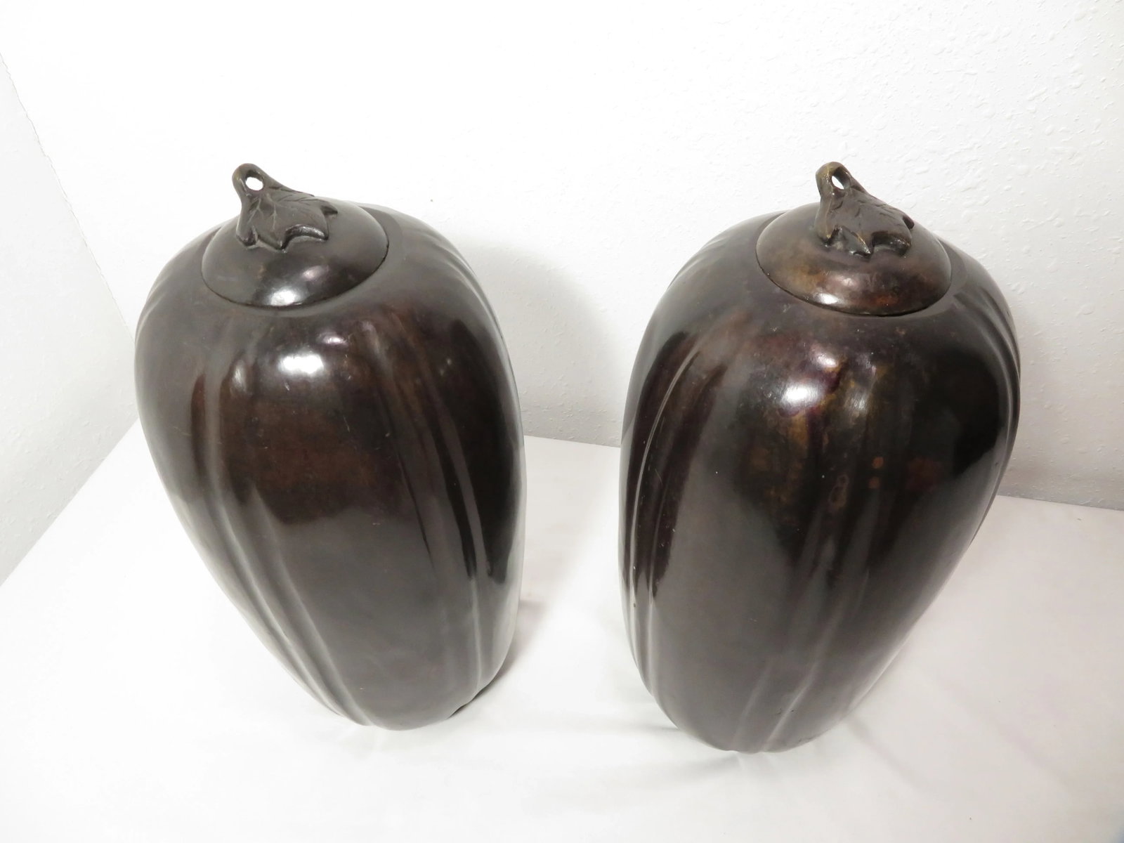 Pair of Large 15" Maitland Smith ~ Solid Bronze Lidded Urn or Vase ~ Asian Art Sculpture - 3