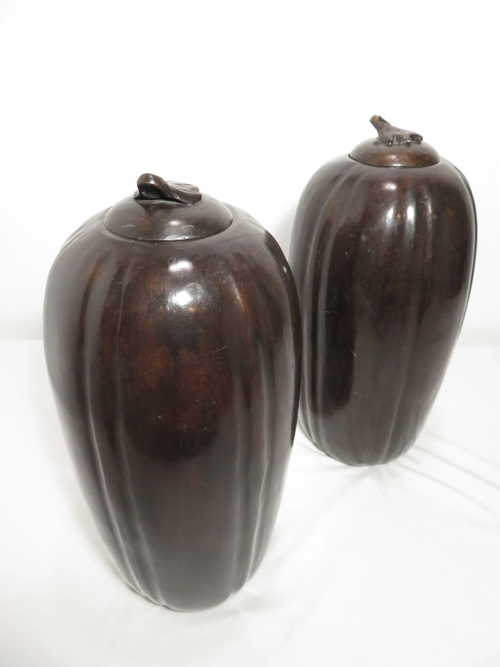 Pair of Large 15" Maitland Smith ~ Solid Bronze Lidded Urn or Vase ~ Asian Art Sculpture - 5