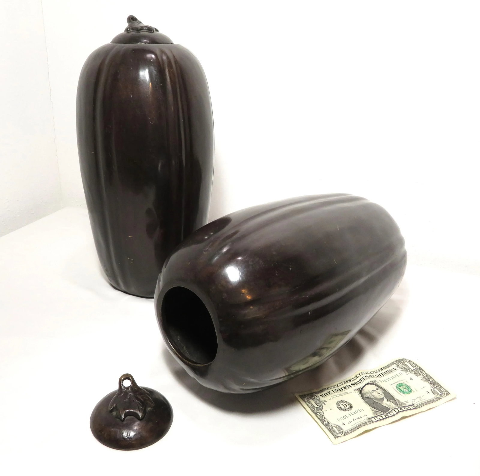 Pair of Large 15" Maitland Smith ~ Solid Bronze Lidded Urn or Vase ~ Asian Art Sculpture - 6
