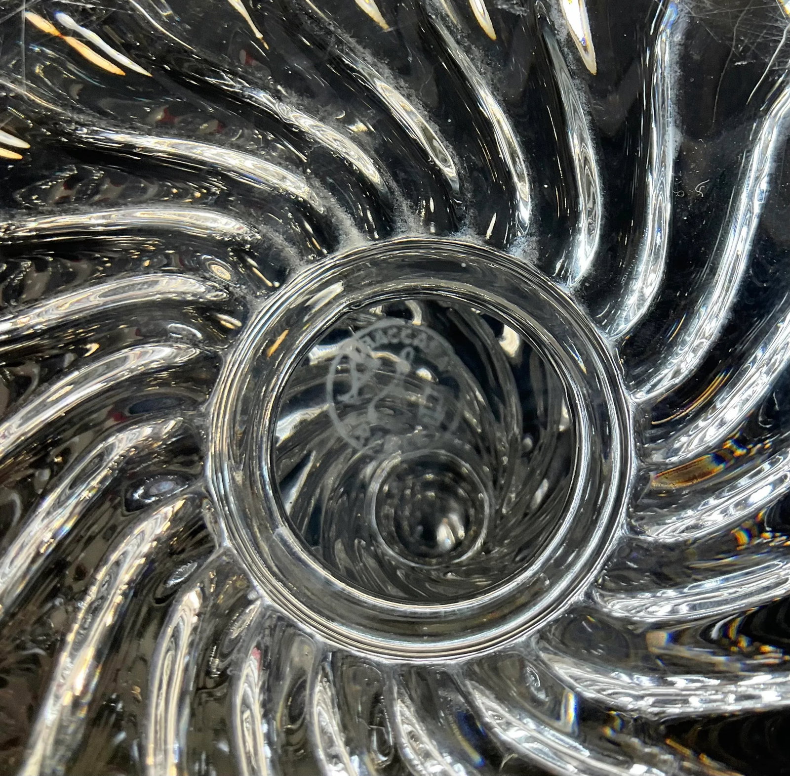 Vintage 1960s Baccarat French Heavy Crystal Bambous Swirl Candlestick - Authentic Signed Twice - 10
