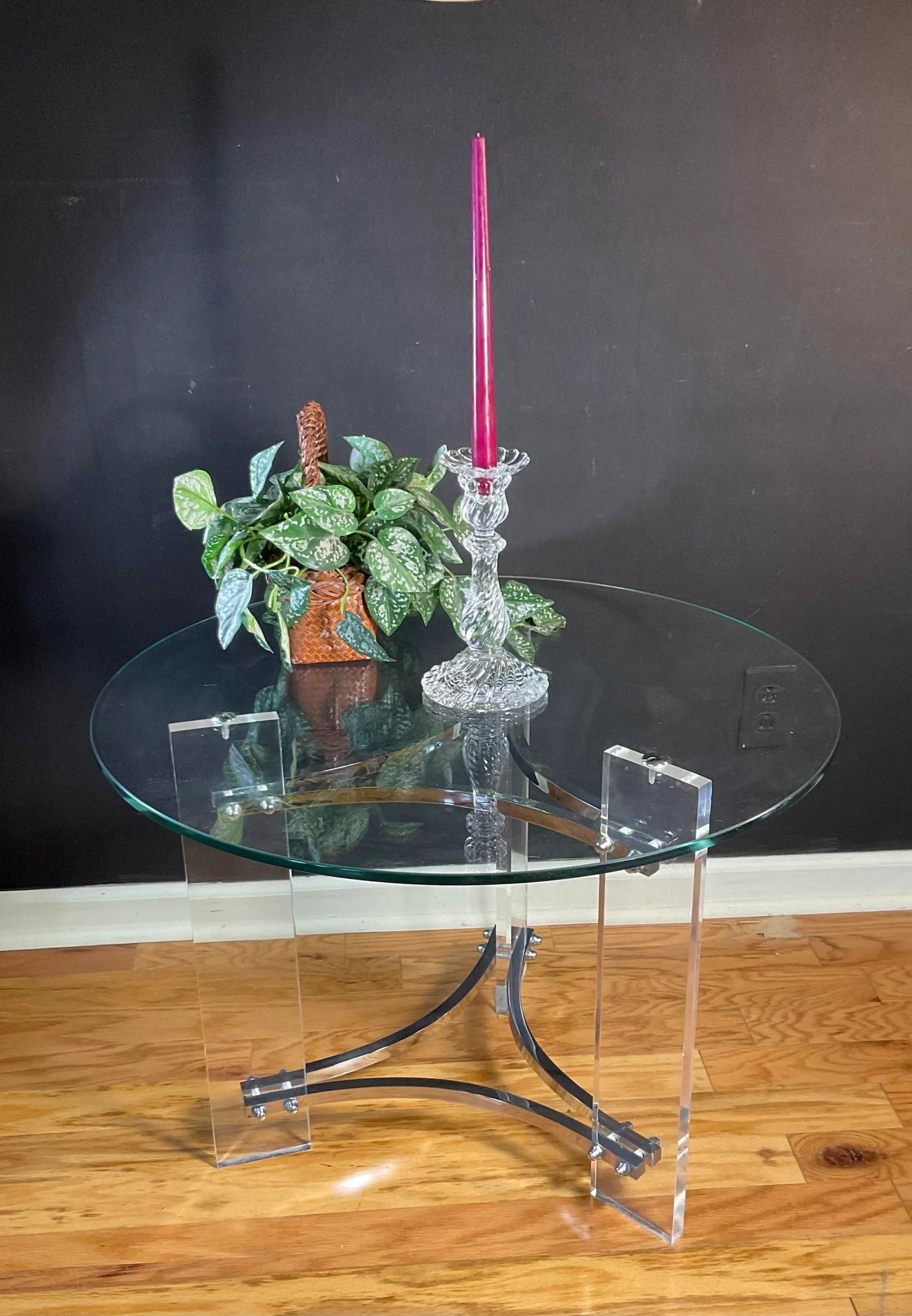 Vintage 1960s Baccarat French Heavy Crystal Bambous Swirl Candlestick - Authentic Signed Twice - 12