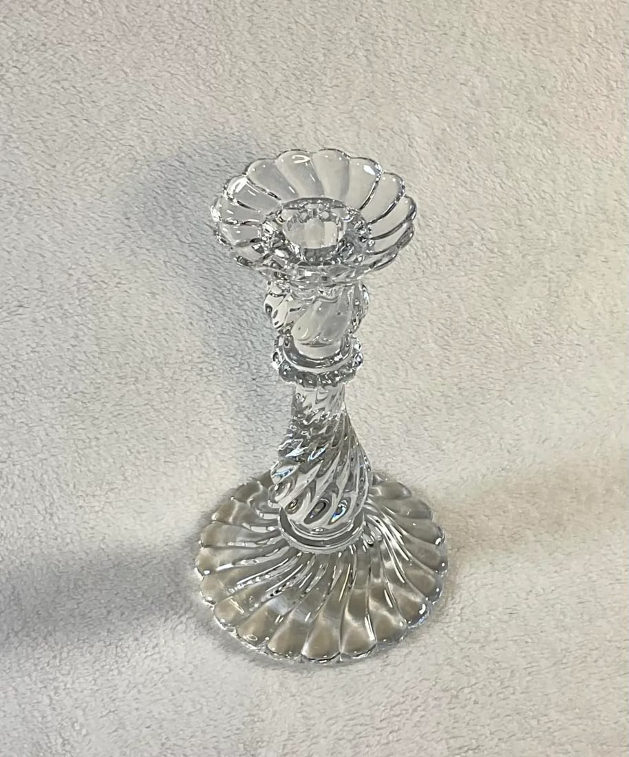 Vintage 1960s Baccarat French Heavy Crystal Bambous Swirl Candlestick - Authentic Signed Twice - 2