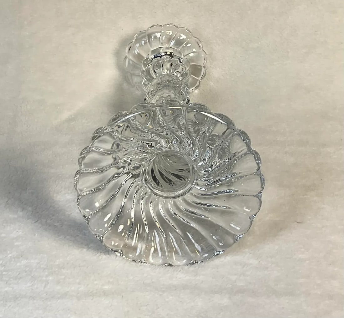 Vintage 1960s Baccarat French Heavy Crystal Bambous Swirl Candlestick - Authentic Signed Twice - 5