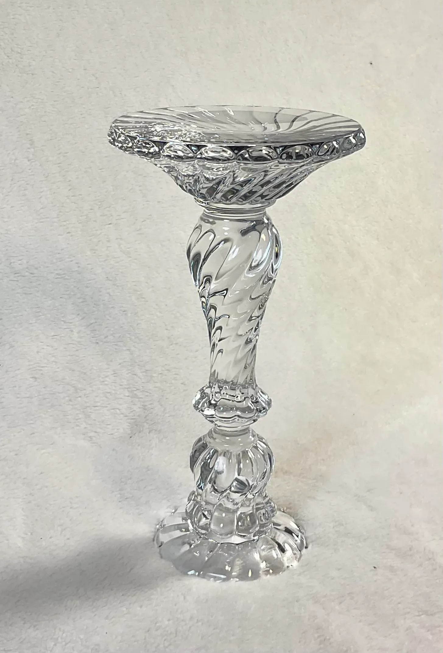 Vintage 1960s Baccarat French Heavy Crystal Bambous Swirl Candlestick - Authentic Signed Twice - 6
