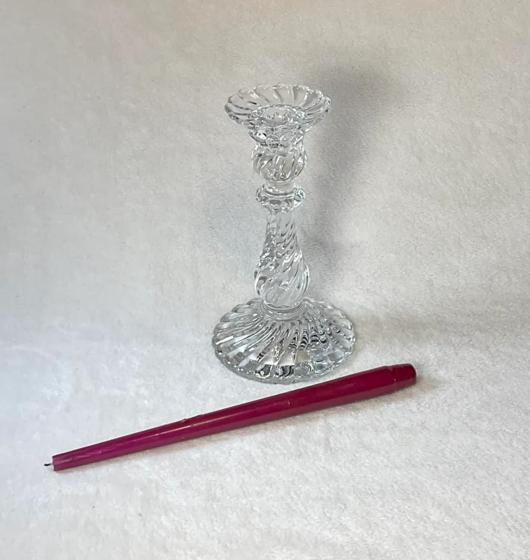 Vintage 1960s Baccarat French Heavy Crystal Bambous Swirl Candlestick - Authentic Signed Twice - 7