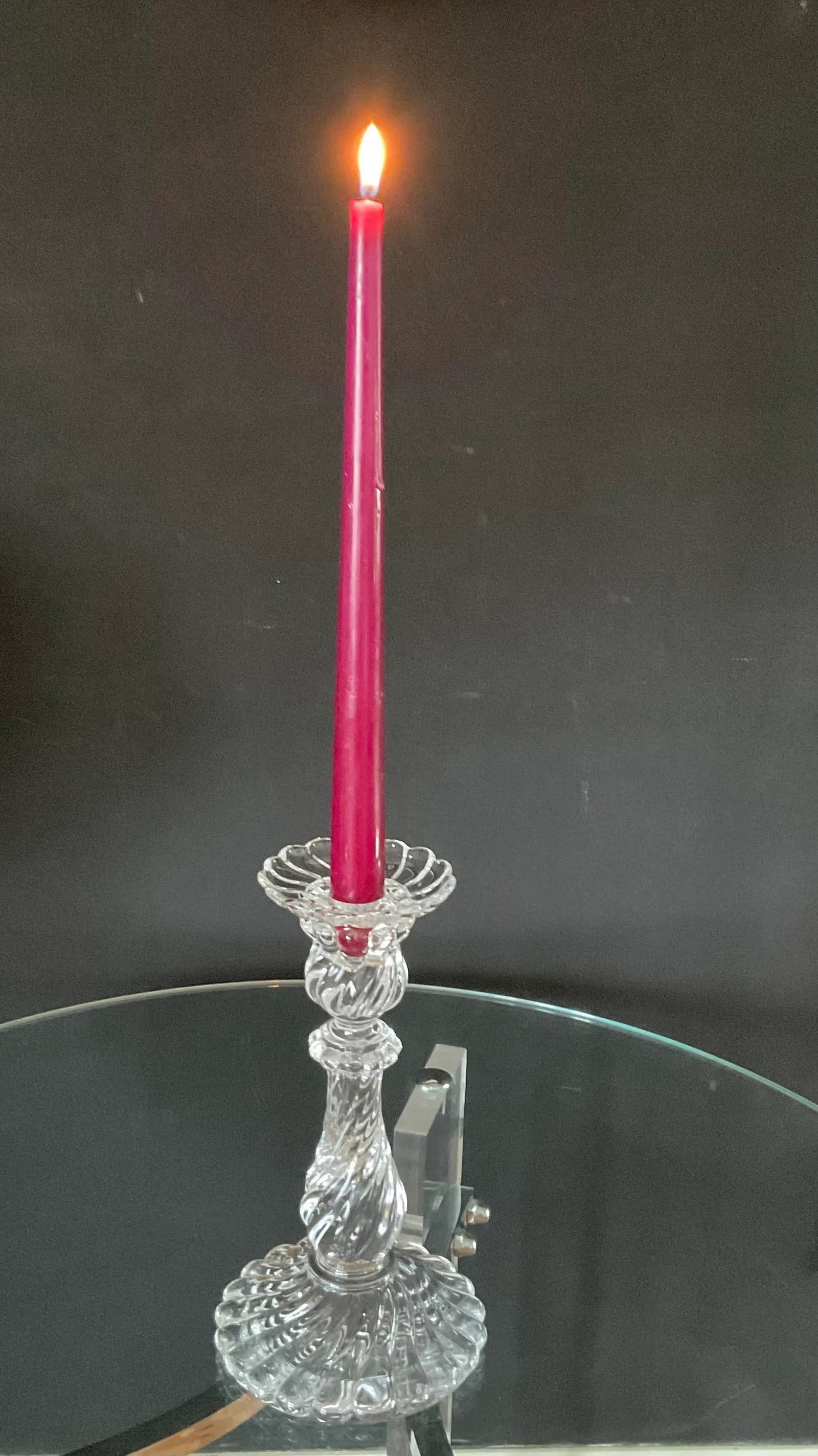 Vintage 1960s Baccarat French Heavy Crystal Bambous Swirl Candlestick - Authentic Signed Twice - 9