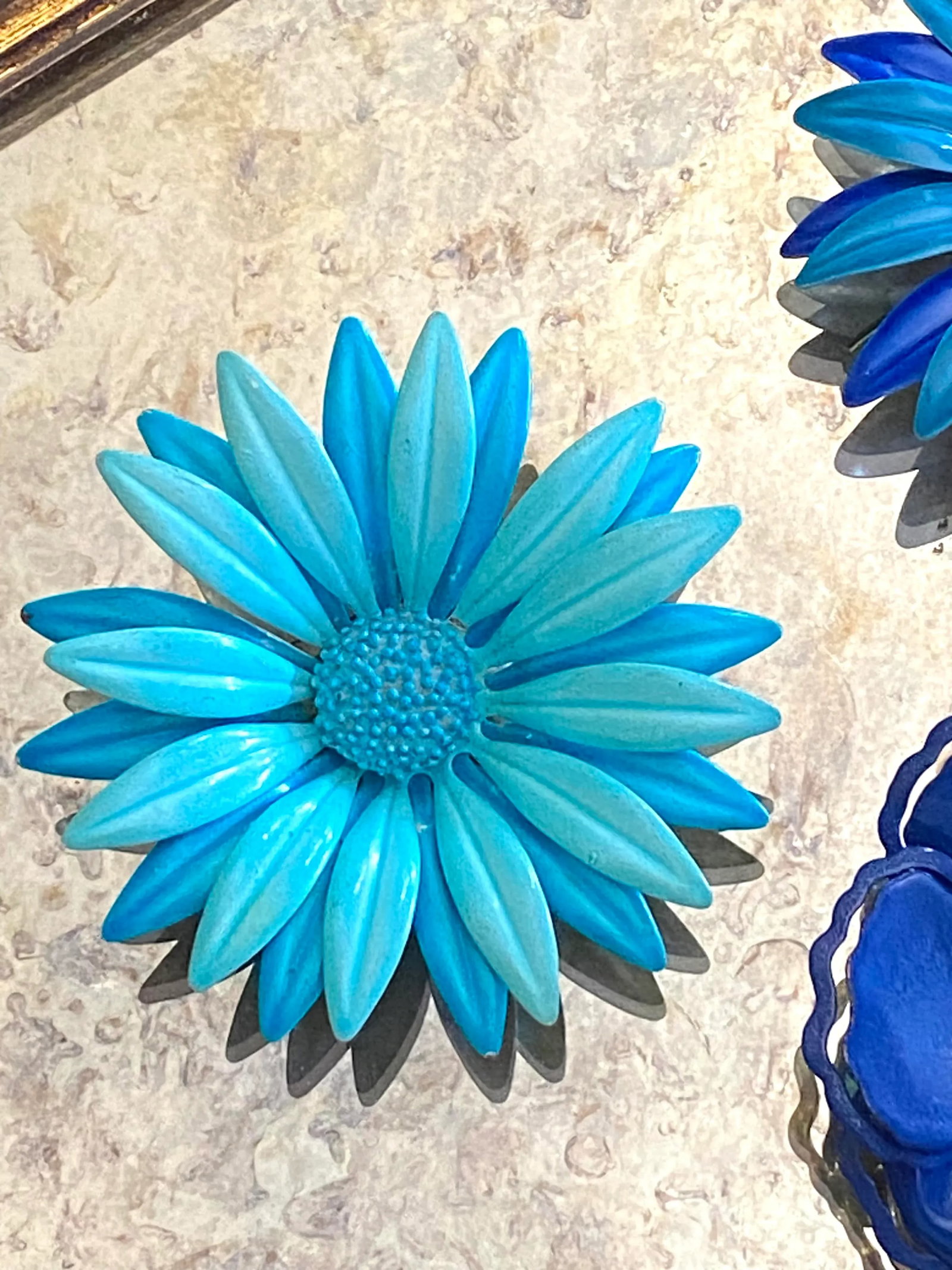 1960s Vintage Enamel Flower Pins in Shades of Blue - 3 Pieces - 2