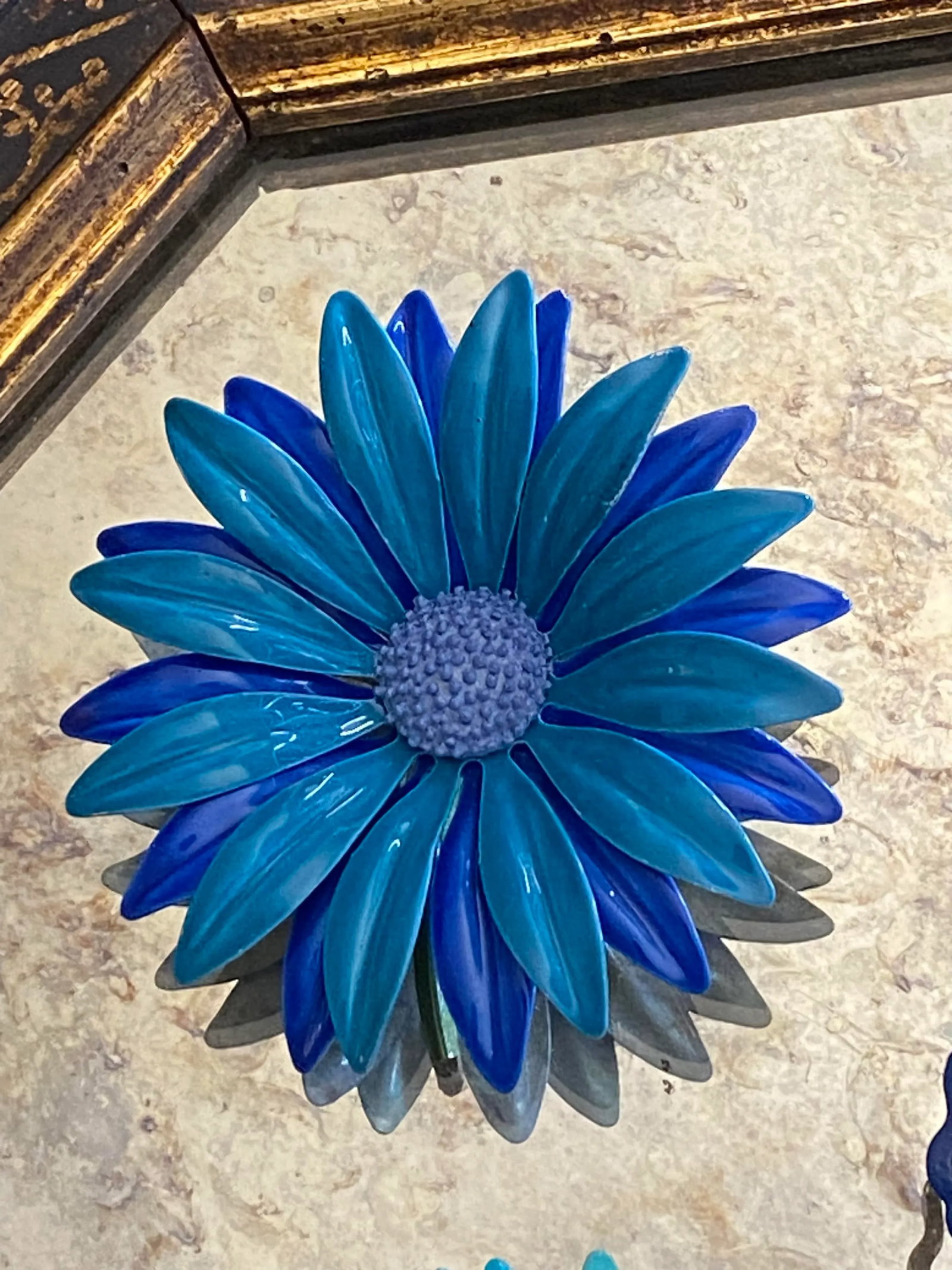 1960s Vintage Enamel Flower Pins in Shades of Blue - 3 Pieces - 3