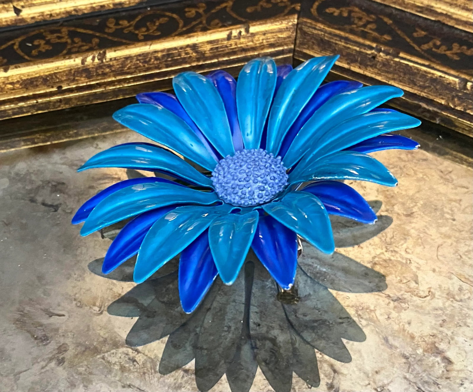 1960s Vintage Enamel Flower Pins in Shades of Blue - 3 Pieces - 5