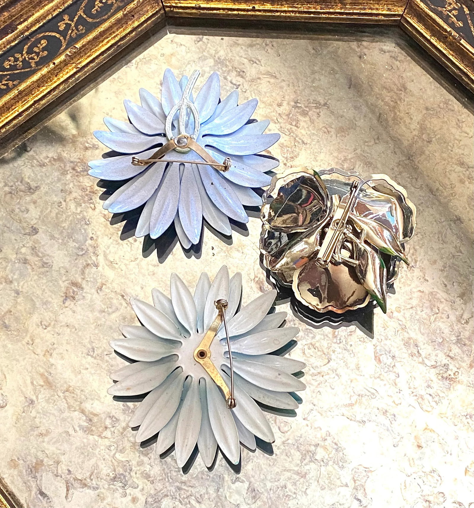 1960s Vintage Enamel Flower Pins in Shades of Blue - 3 Pieces - 7