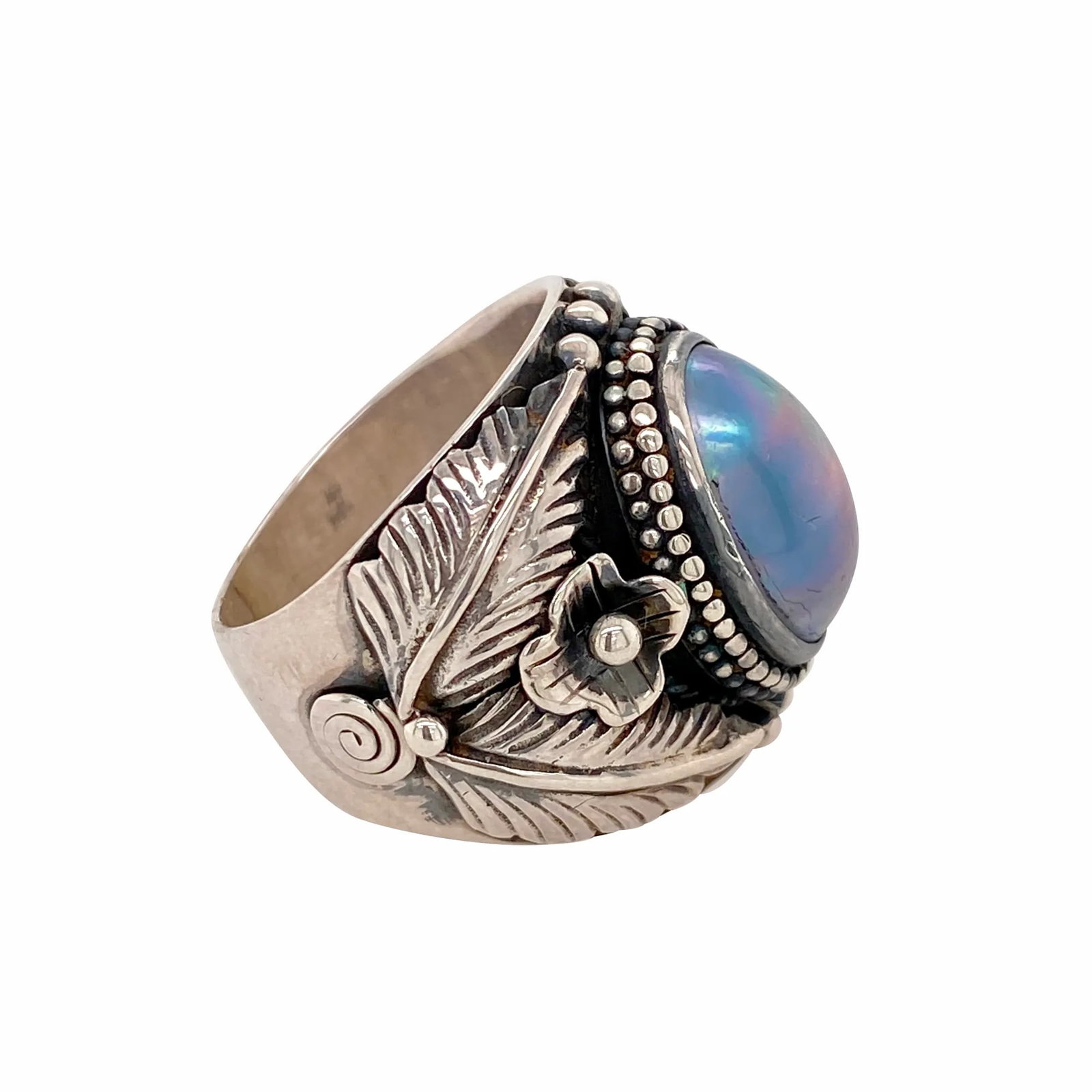 Modern Sterling Silver and Blue Pearl Ring Size 7 - 2