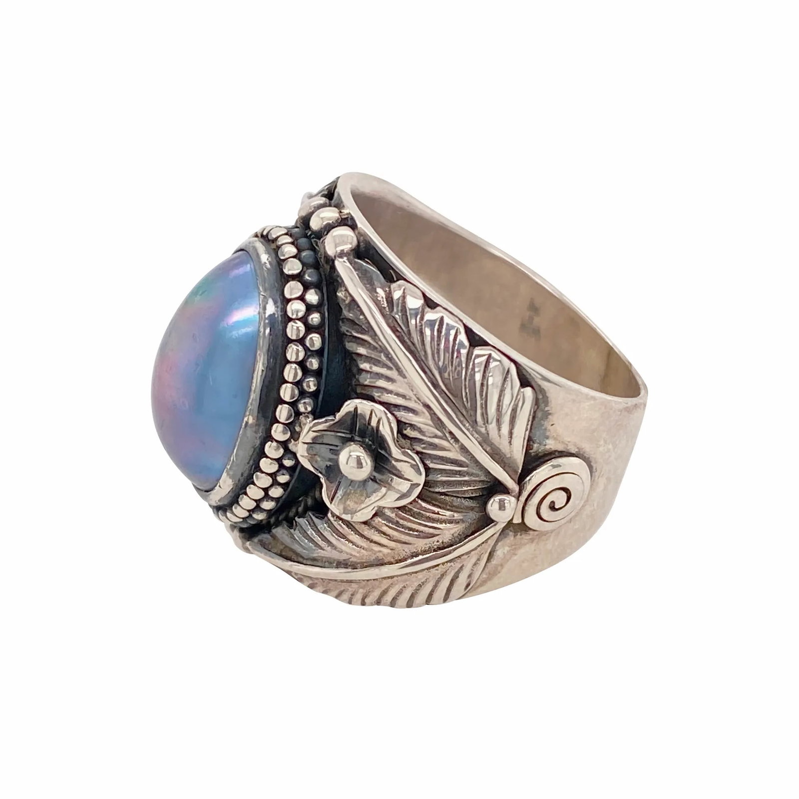 Modern Sterling Silver and Blue Pearl Ring Size 7 - 4