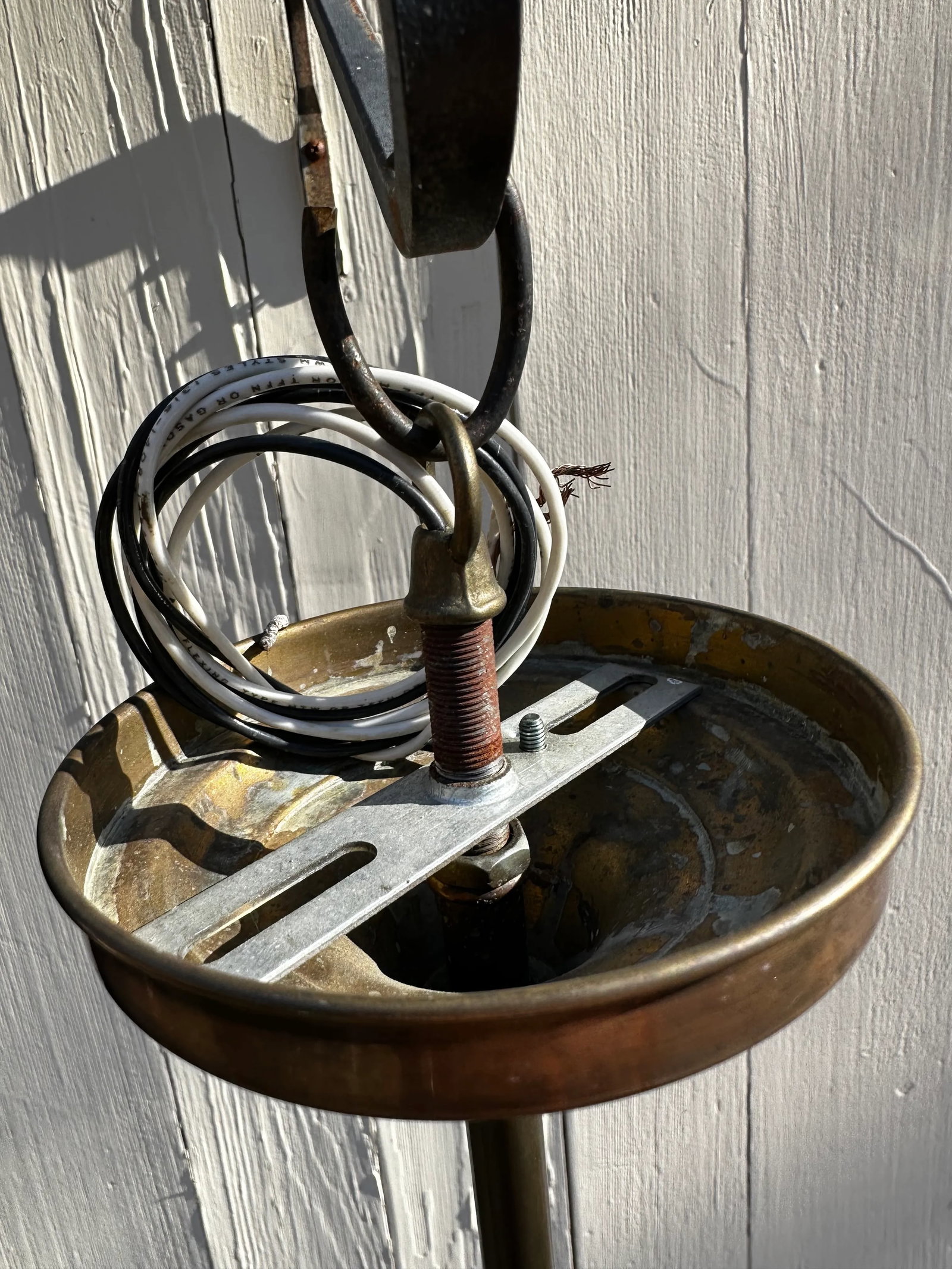 Vintage Brass Pendant With Holophane Shade - 4