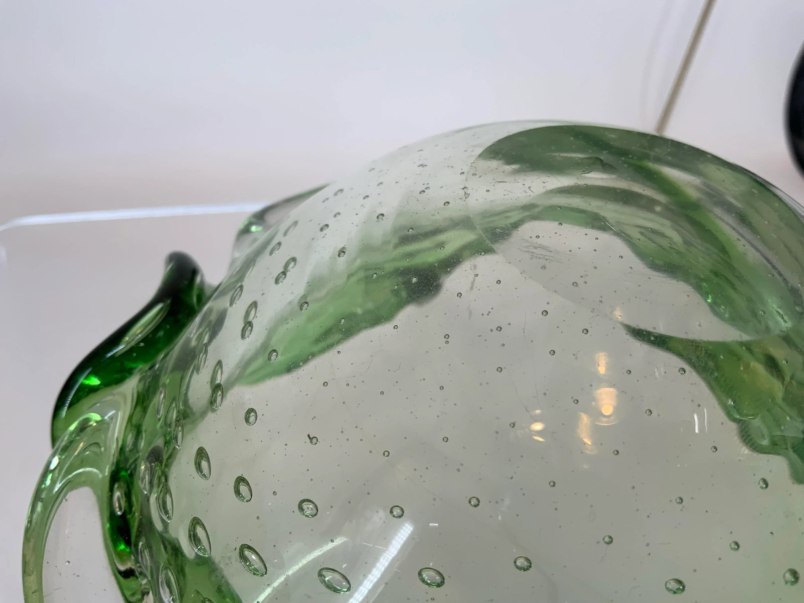 Vintage Murano Green Glass With Controlled Bubbles Free Form Bowl - 10