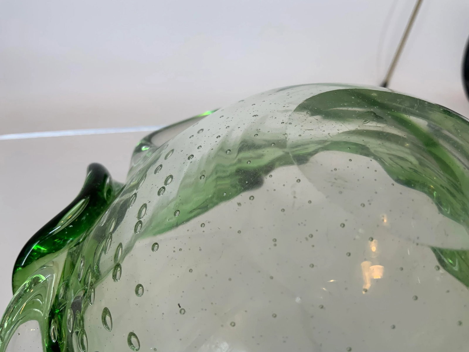 Vintage Murano Green Glass With Controlled Bubbles Free Form Bowl - 11