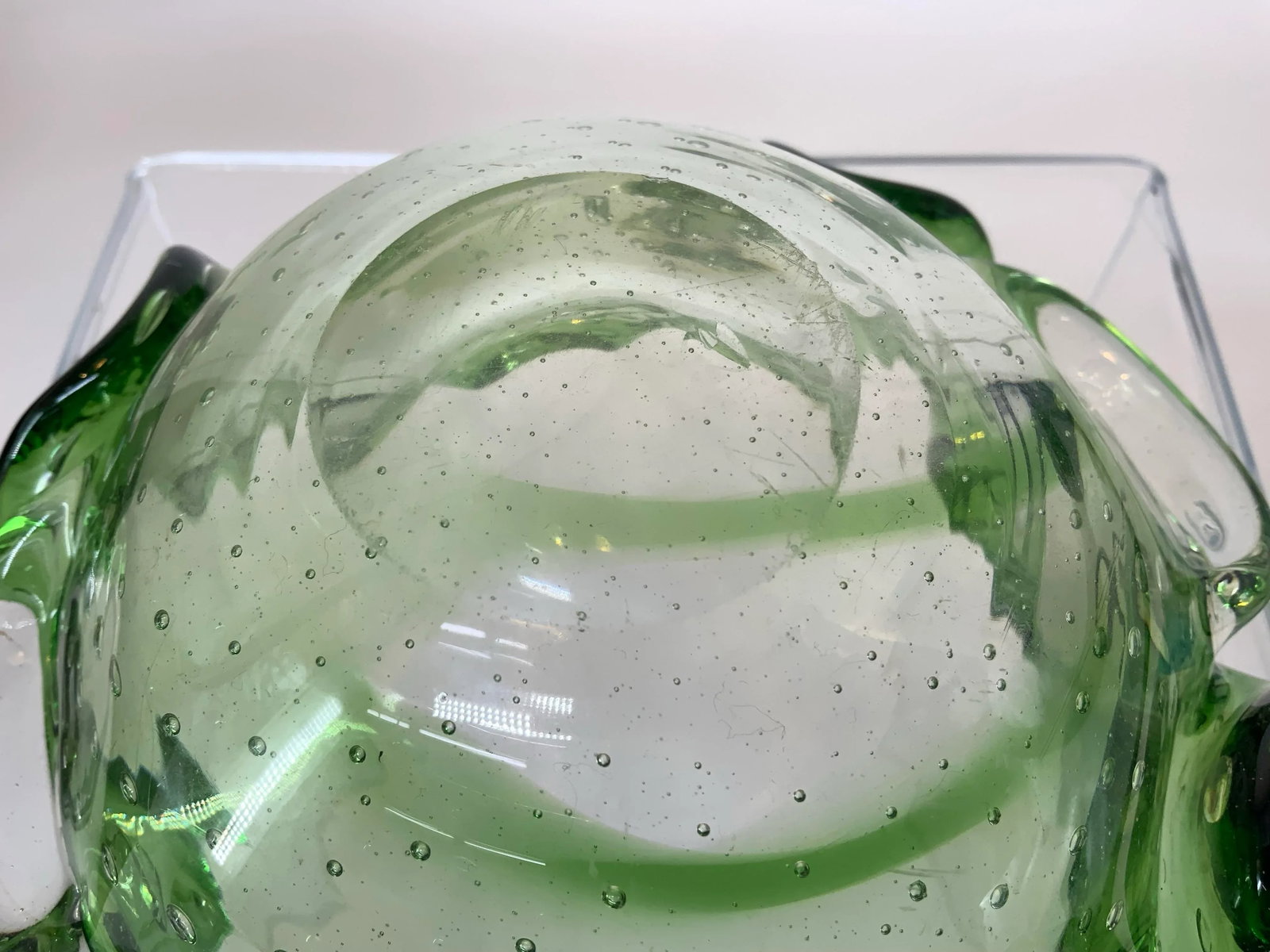 Vintage Murano Green Glass With Controlled Bubbles Free Form Bowl - 9