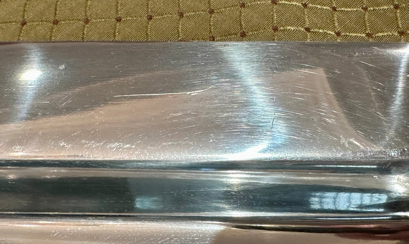 Large Shiny Silver Metal Tray With Jeweled Handles - 7