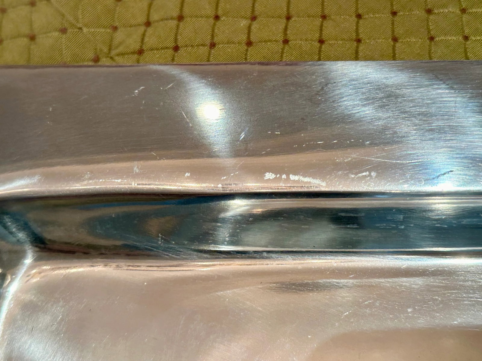 Large Shiny Silver Metal Tray With Jeweled Handles - 8