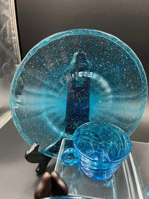 Vintage Mexican Blue Art Glass Dessert or Appetizer Set- 30 Pieces - 10