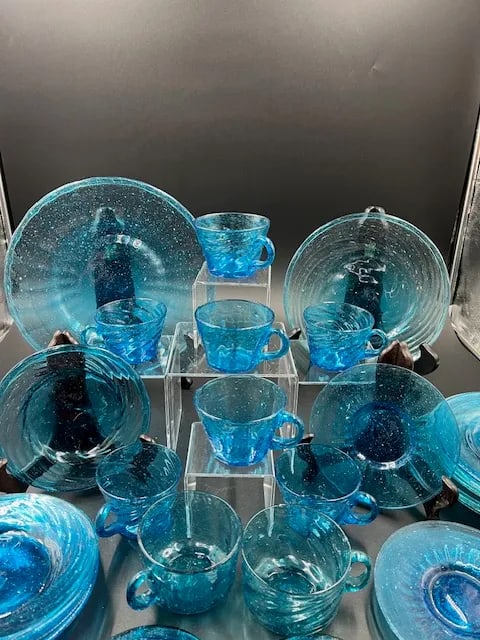 Vintage Mexican Blue Art Glass Dessert or Appetizer Set- 30 Pieces - 2