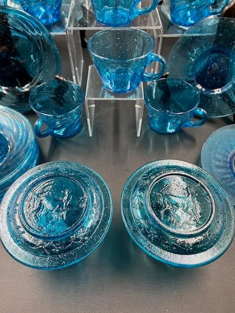 Vintage Mexican Blue Art Glass Dessert or Appetizer Set- 30 Pieces - 6