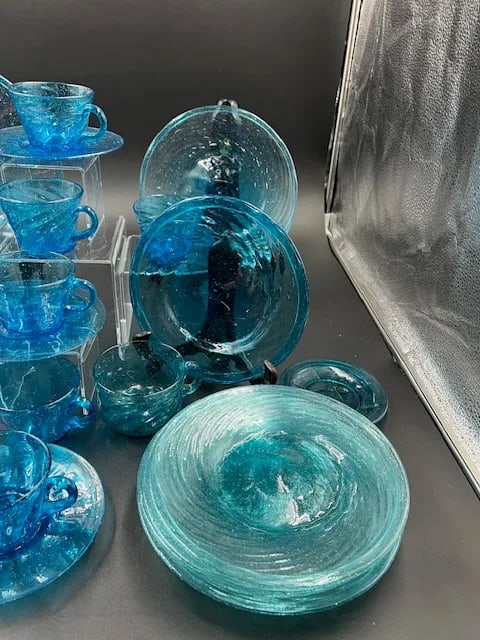 Vintage Mexican Blue Art Glass Dessert or Appetizer Set- 30 Pieces - 9