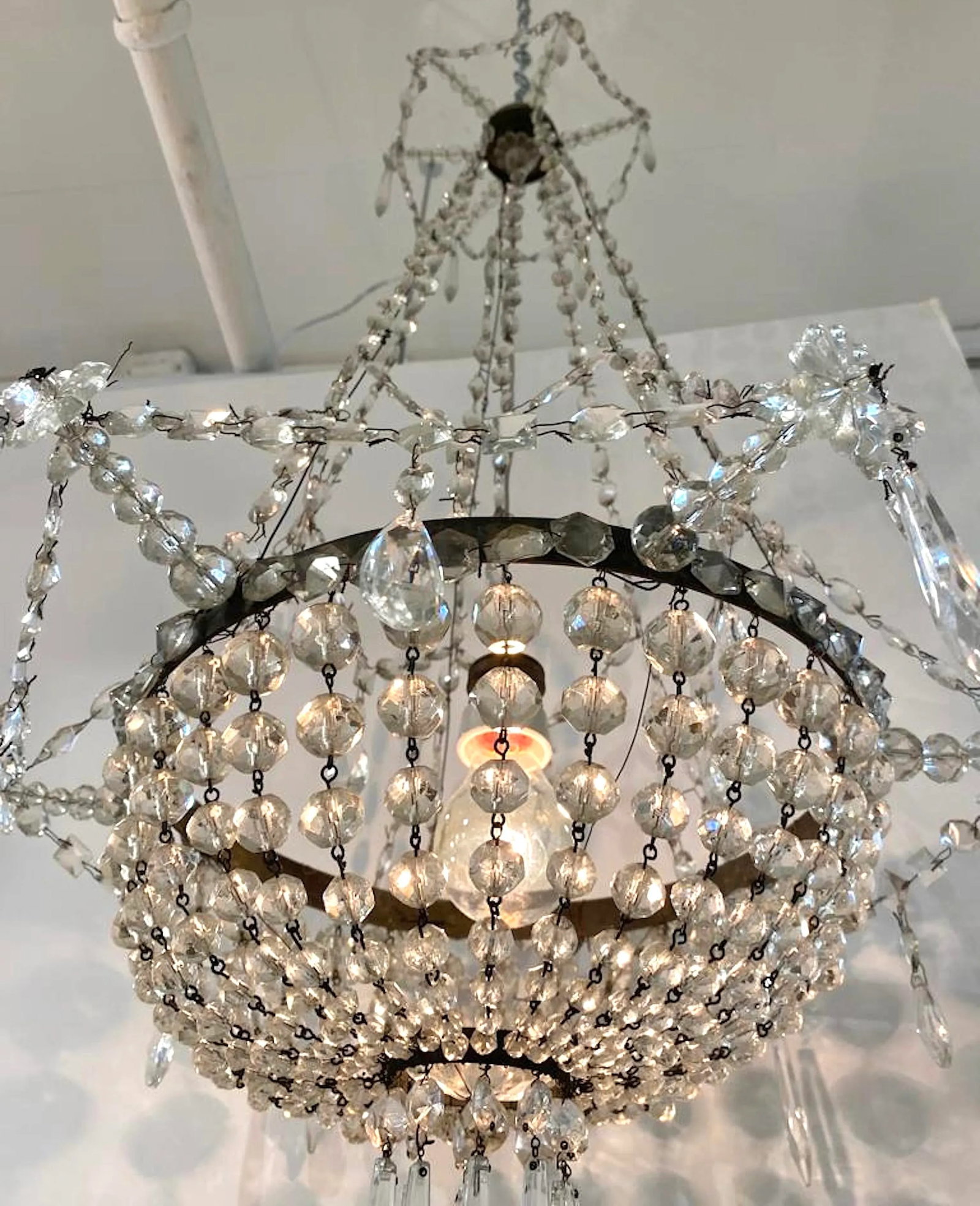 Early 20th Century French Iron and Crystal Chandelier - 3