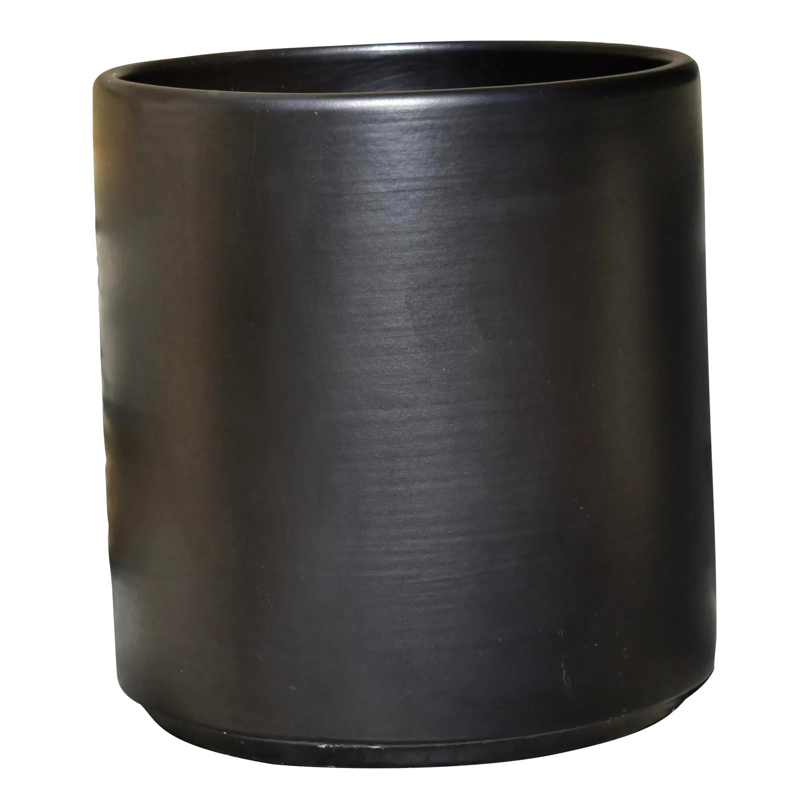 Gainey AC-8 Matte Black Planter Pot: Gainey AC-8 matte black diminutive cylinder planter pot. Incised USA AC-8 on the underside. Clean original condition with minor evidence of use wear, small flea bite at bottom rim. No cracks. Rings