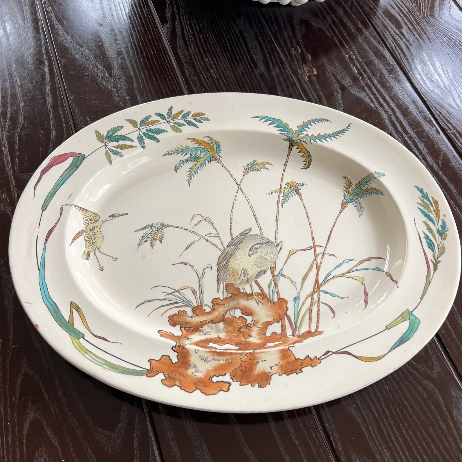 Antique 1877 English Copeland Egret Palm Serving Platter - 2