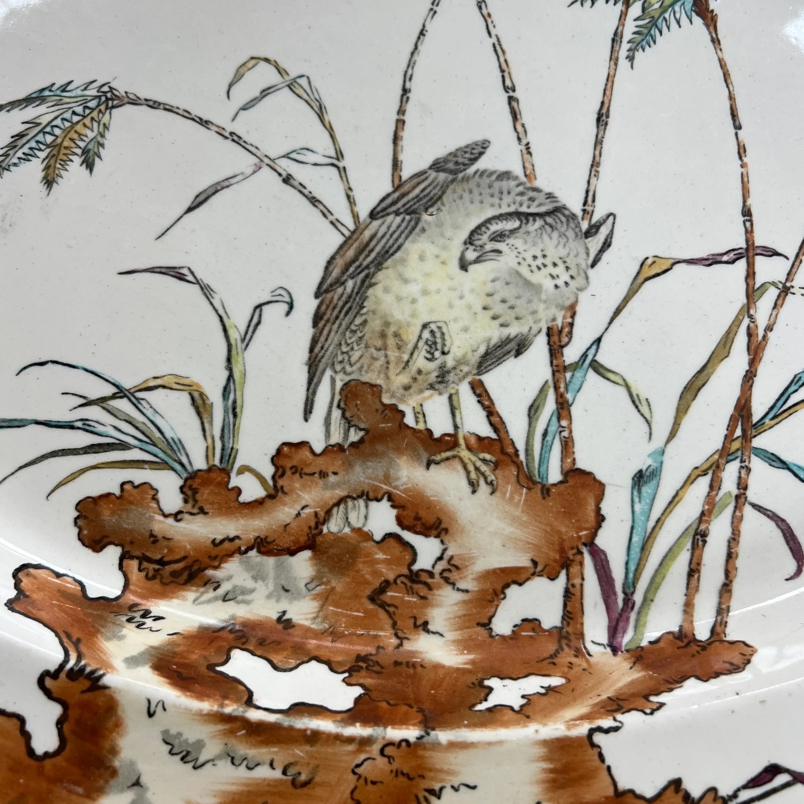 Antique 1877 English Copeland Egret Palm Serving Platter - 4