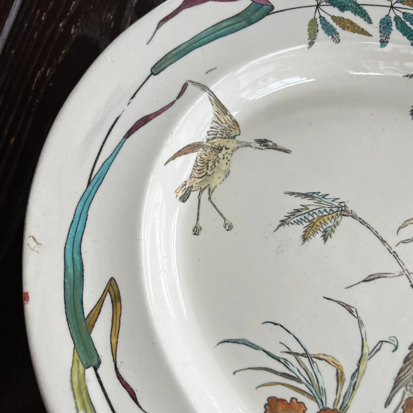 Antique 1877 English Copeland Egret Palm Serving Platter - 5