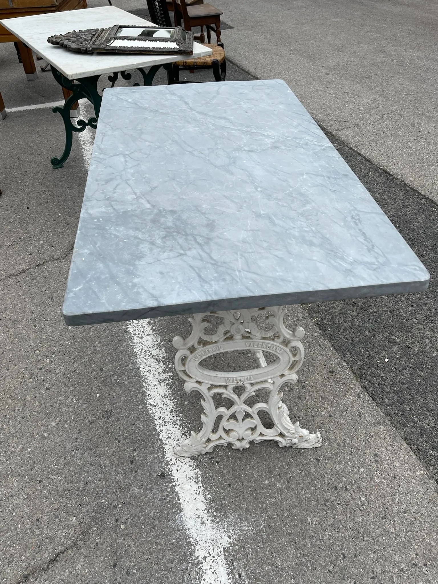19th-Century French Garden Table With Slate Top and Iron Base - 2