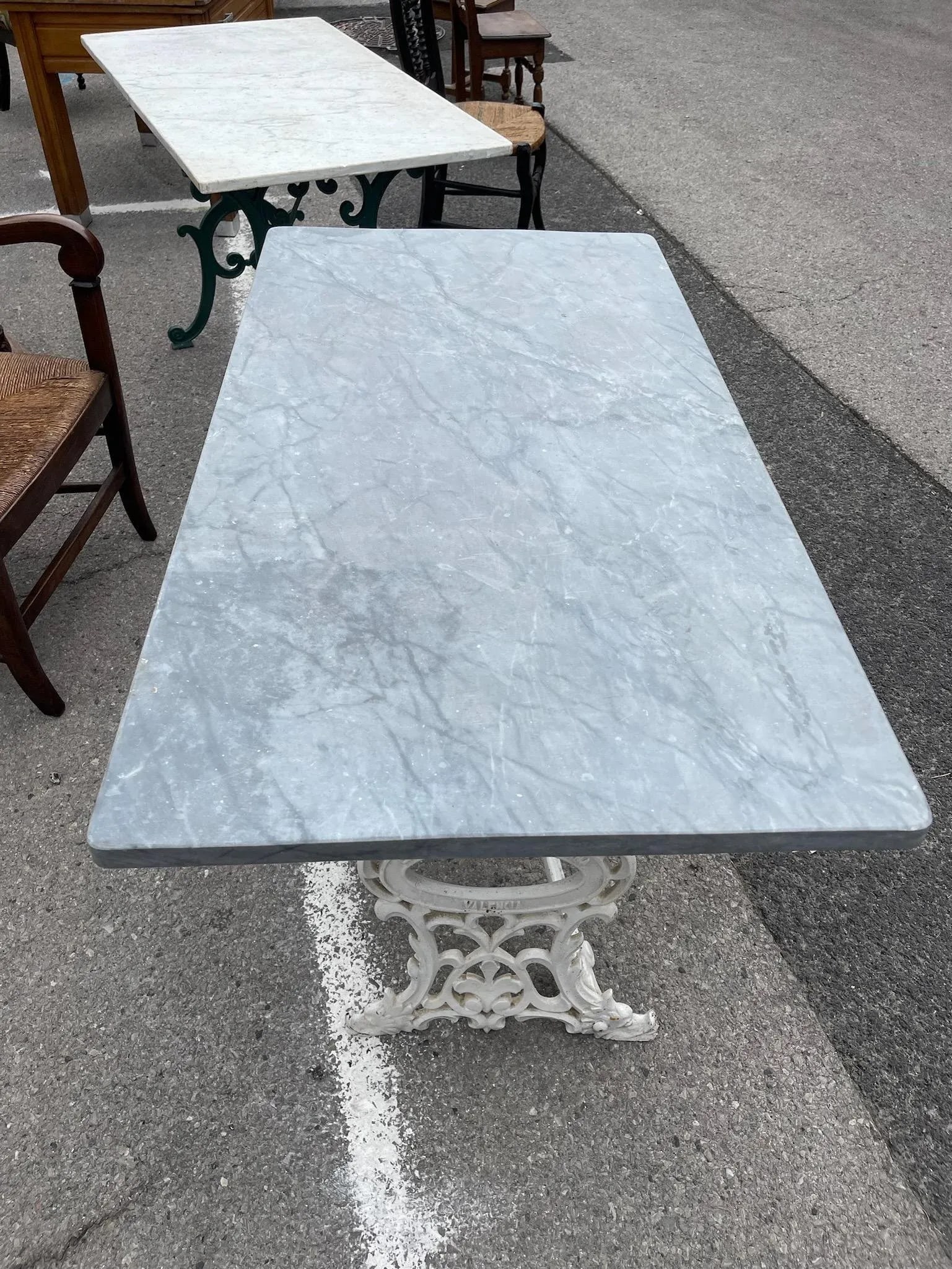 19th-Century French Garden Table With Slate Top and Iron Base - 3