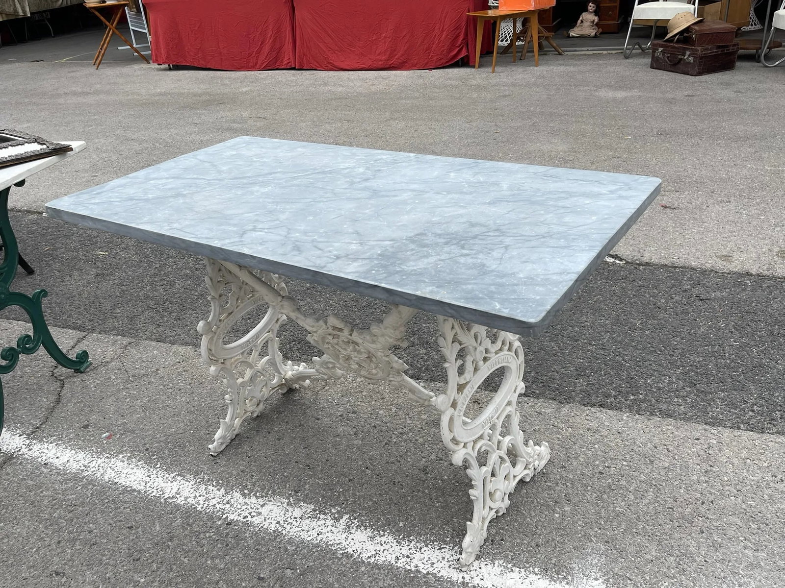 19th-Century French Garden Table With Slate Top and Iron Base - 4