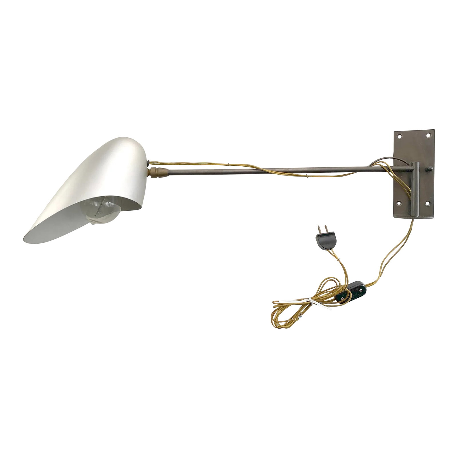 David Weeks Studio Prototype Wall Light Lamp /One Arm Sconce, 2000s: David Weeks Studio Prototype Lamp Late 90's early 2000's - From Dumbo Brooklyn work studio Great condition overall - slight dent on top of silver bullet dome head (see pics). Measures about 24" from w
