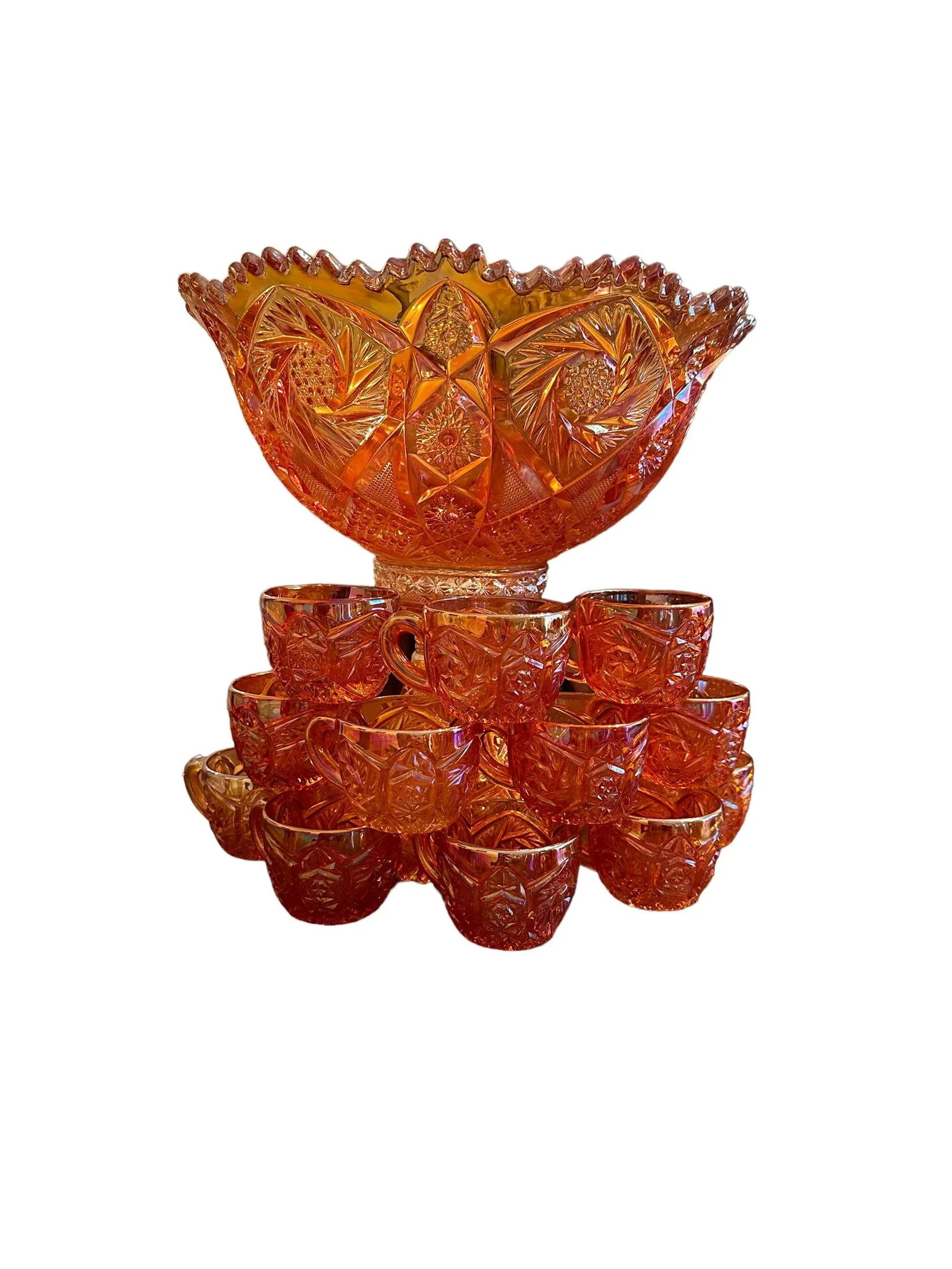 Imperial Iridescent Glass Punch Bowl Set, Marigold - 2